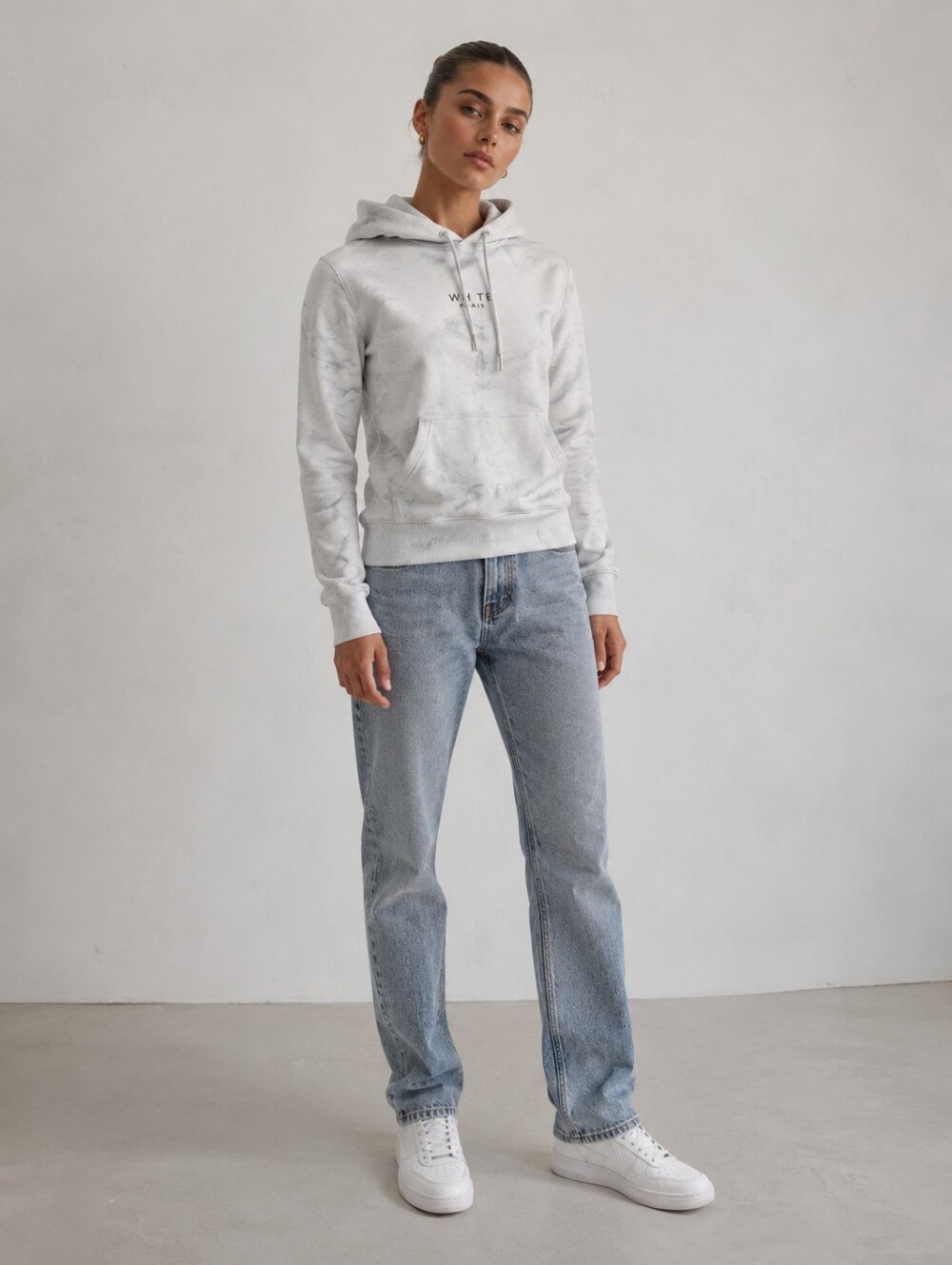 WHTE Paris Hoodie | White Marble |  Embroidered Logo | 100% French Terry Cotton